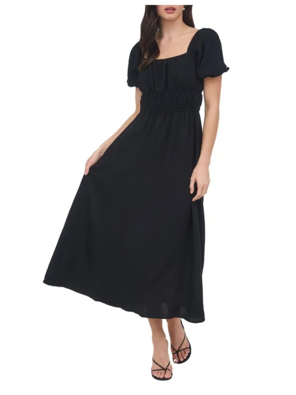 August Sky Black Ruffle Off-Shoulder Smocked Maxi Dress Size L